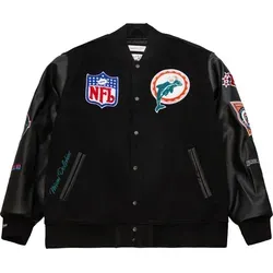 Mitchell & Ness Varsity Jacke BLACKOUT Miami Dolphins - L - Schwarz - Exklusive NFL Varsity Jacke im Retro-Design aus hochwertigem Woll-Polyester-Mix. Ideal für Fans von Vintage-Sportswear und stylischen Streetwear-Looks. Aufwendige Patches und Stickereien machen sie zum Hingucker.
