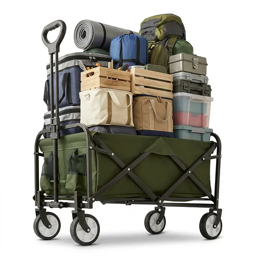 Relaxdays Faltbarer Bollerwagen, 100 kg Traglast, Teleskopgriff, grün - Der faltbare Bollerwagen ist ideal für Einkauf und Camping. Mit 100 kg Traglast und viel Stauraum ist er der perfekte Begleiter für Ausflüge. Leicht transportierbar und platzsparend zusammenfaltbar.