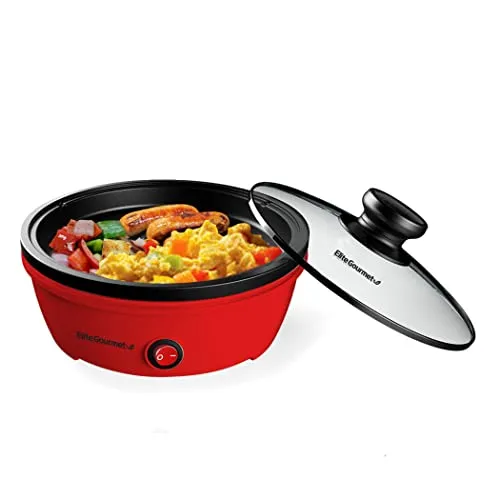 Elite Gourmet EGL-6101 Elektrische Bratpfanne, 650 W, antihaftbeschichtet, mit Glasdeckel
