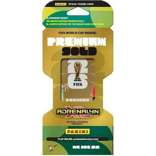 Panini FIFA World Cup 2026 Trading Cards Premium Gold Box (10) - Entdecken Sie die exklusive Box mit 10 Premium Gold Packs, die besondere Limited Edition Karten enthält. Ideal für Sammler und Fans des Fußballs!