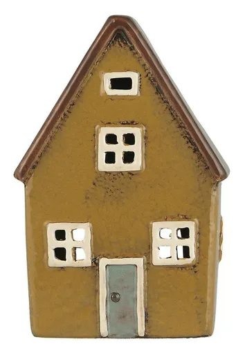 Ib Laursen Windlicht Lichterhaus Ocker - Nostalgisches Teelichthaus aus Keramik - ideal für eine gemütliche Atmosphäre mit tollen Lichteffekten, perfekt für jede Jahreszeit.