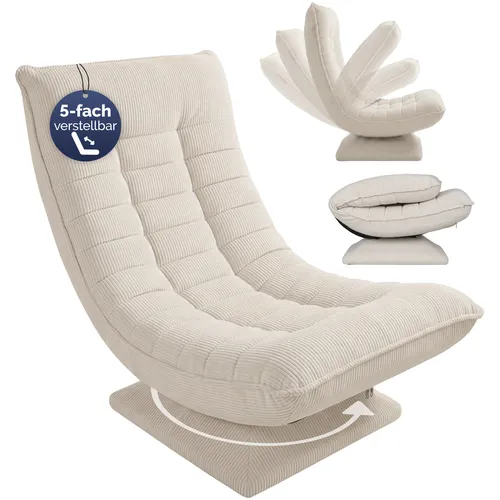 DeubaXXL DE Relaxsessel Aberdeen Creme Cord – 5-fach verstellbar & drehbar