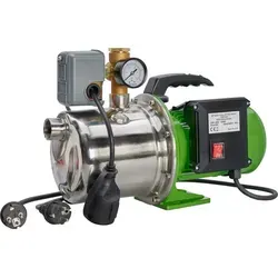 JET Gartenpumpe Edelstahl 1,3 kW - Leistungsstark mit Druckschalter - Pumpen für effiziente Wasserbewässerung und -verteilung, max. Fördermenge 5400 L/h, ideal für Hauswasser und Regenwasser. Tragbar und luftgekühlt.