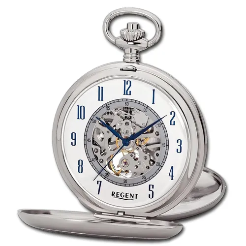 Regent Herren Taschenuhr Savonnette Skelett 53 MM - Elegante mechanische Taschenuhr für Herren mit skelettiertem Uhrwerk und beidseitigem Klappdeckel. Ideal für Liebhaber klassischer Uhren und stilvolle Auftritte.