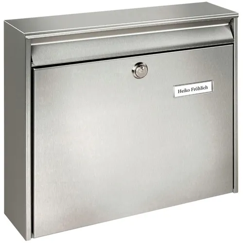 BURG-WÄCHTER Borkum 3877 Ni Briefkasten - Wandbriefkasten aus rostfreiem Edelstahl mit individuellem Namensschild, ideal für DIN C4 Post, langlebig und Made in Germany.