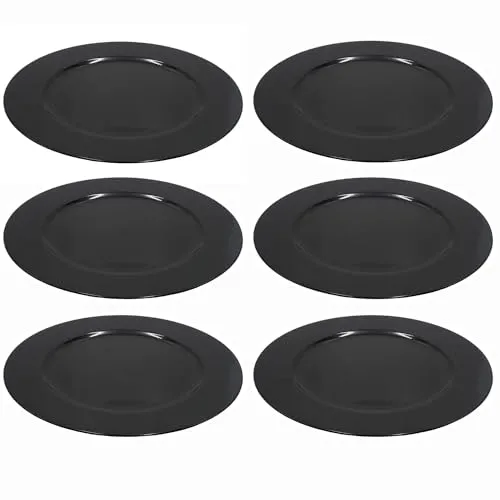 Annastore 6 x Platzteller stilgerecht und extravagant in glänzend schwarz Ø 33 cm - Unterteller - Platzteller - Deko Teller - Dekoteller schwarz Tischdeko