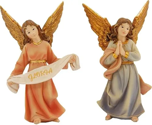 FADEDA 2X Engel stehend/Höhe:9 cm/handbemalt/detailgetreue Krippen Figuren - Weihnachten Tisch Dekoration Krippe Zubehör