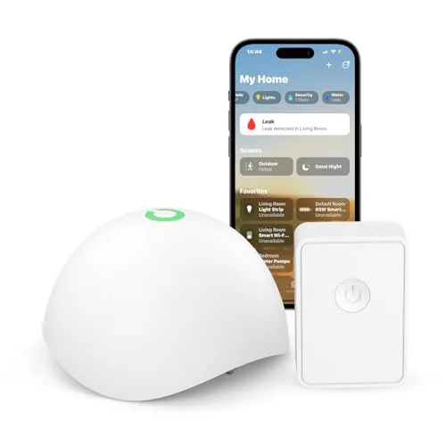 Meross Smart Wassermelder WLAN Wassersensor mit Hub Drahtloser Flutdetektor IP67, bis 60dB Audio-Alarm für Küche, Badezimmer, Keller, 2,4Gzh Only