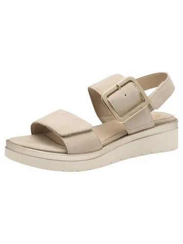 Tamaris Comfort Damen Sandalen flach aus Leder mit Schnalle, Beige (Beige Suede) 38 EU - Wanderschuhe mit Multi-Adjustable-Technologie für perfekte Passform und extra leichter Sohle für unbeschwertes Laufgefühl – ideal für den ganzen Tag.