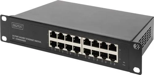 DIGITUS Gigabit Ethernet Netzwerk-Switch - 16 Ports, unmanaged für 10 Zoll Schränke, ideal für kleine bis mittelgroße Netzwerke mit Auto MDI MDIX Funktion