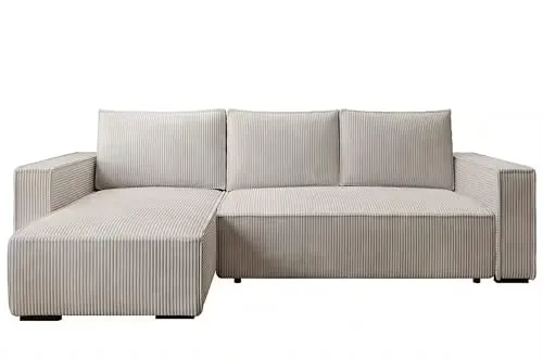 storez24 Ecksofa Letto mit Schlaffunktion und Bettkasten, Beige, Cordstoff, Ottomane Links - Modernes Ecksofa in Beige mit hochwertigem Cordstoff. Praktische Schlaffunktion und Bettkasten für zusätzlichen Stauraum. Ideal für komfortable Abende und Übernachtungsgäste. Großzügige Maße für entspannte Momente im Wohnzimmer.