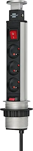 Brennenstuhl 1396201003 Steckdoseneinheit Tower Power, 3-Fach, USB, Anthrazit, 3 PRISES 2M