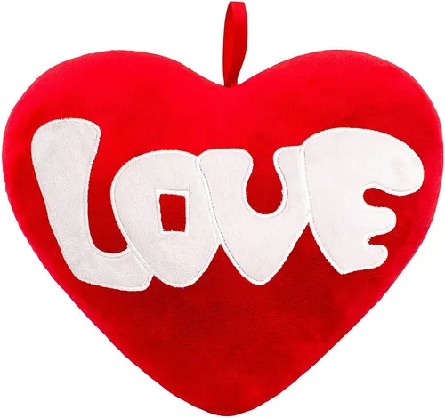BRUBAKER Dekokissen Plüschkissen in Herzform mit Spruch, Herz Kissen Rot 32 cm groß, Herzkissen bestickt