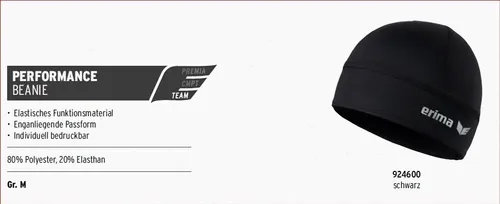 Erima Performance Beanie 924600 Funktions Mütze Running Rad Laufen Walking NEU!