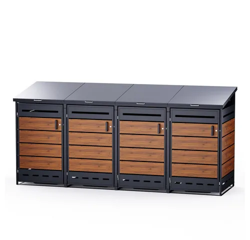 RS Trade Allzweckkiste Mülltonnenbox Verkleidung 4er Anthrazit / Holzoptik V2