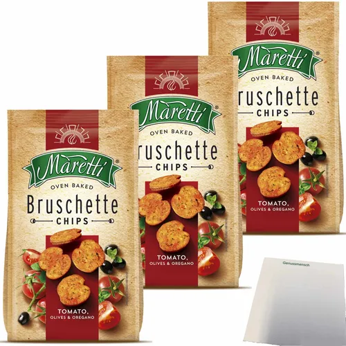 Maretti Bruschette Chips Tomato Olives & Oregano Brotchips 3x150g Pack usy Block