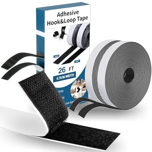 Klettband Selbstklebend Extra Stark, 20 mm x 8 m Klettverschluss Selbstklebend, Multifunktional Tape, Selbstklebendes Klettband für Innen & Außen, Schwarz Klettverschluss Zum Kleben für Teppich