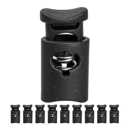 Kordel Stopper, 1-Loch, 10 Stück, Schwarz, für bis Ø 7 mm Kordeln, Band Klemme Jacke, Bekleidung, Rucksack, Gummikordel Stopper, Schnellverschluss Schnürsenkel, Schnur Rutsche, Tanka Kordelstopper