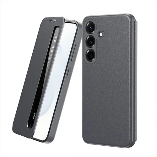 Handy Hülle Smart View für Samsung Galaxy S26 Plus Kunstleder Flip Case Grau