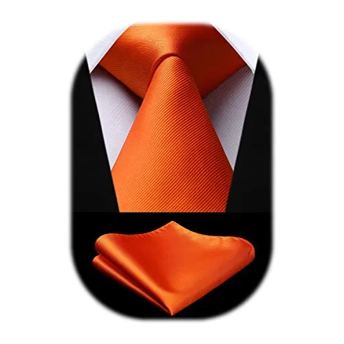 Enlision Orange Krawatte Herren Hochzeit Krawatten und Einstecktuch Set Einfarbig Seide Schlips mit Taschentuch Elegant