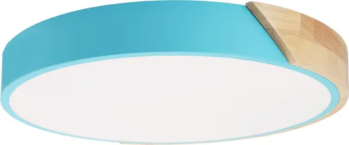 Runde LED-Deckenleuchte Ø40cm, 30W, 3000LM, Blaues Metall und Naturholz, Wählbares Licht (3000K-4000K-6000K)