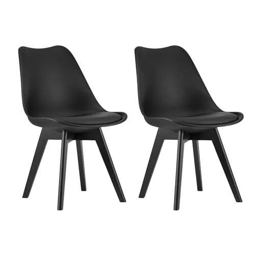 Home Collective 2er Set Esszimmerstuhl Stuhl Wohnzimmerstuhl 2X schwarz mit Vollholzbeinen in schwarz, bequemer & Stabiler Schalenstuhl