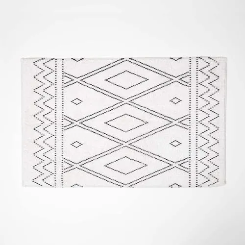 Homescapes Gemusterte Badematte Boho Style schwarz-weiß, Badvorleger Baumwolle getuftet
