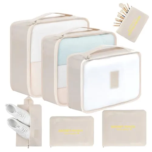 AiQInu Koffer Organizer Set, 7 Teilige Packing Cubes Packwürfel für Urlaub und Reisen, Reiseorganizer Kleidertaschen Schuhbeutel Packtaschen für Koffer