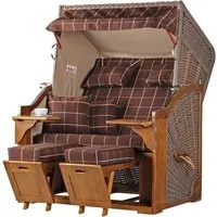 Strandkorb-Set 2-Sitzer Schleswig Pinie - Modell 556 - Strandkörbe mit ausziehbaren Fußstützen und verstellbarem Oberkorb für maximalen Komfort, inkl. Schutzhülle und praktischen Bistrotischen.
