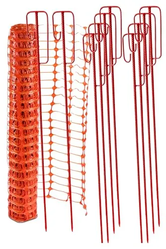 UvV Mobiler 50 m Absperrzaun - Baustellenabsperrung Set in Orange - Absperrungen: 50 m Baustellenzaun Set inkl. 10 rot Absperrleinenhaltern, ideal für sichere Baustellensicherung. Robust und einfach zu installieren.