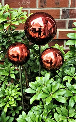 Rosenkugel 3er Set aus Edelstahl, rot poliert - Gartenfiguren & Verzierungen: Wetterfestes 3er Set mit eleganten, polierten Kugeln für Balkon und Garten – ideal zur Verschönerung Ihrer Außenbereiche!