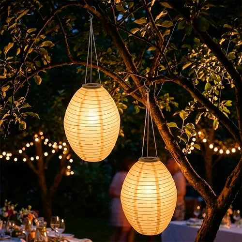 LED Solar Lampion oval 33 x 22 cm aus Nylon von Spetebo