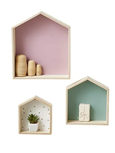 Vertbaudet 3er-Set Wandregale in Hausform, Setzkasten rosa - Stylisches 3er-Set Wandregale in Hausform, ideal zur kreativen Dekoration. Perfekt für Kinderzimmer oder Wohnräume. Praktisches Design für mehr Stauraum und Ordnung.