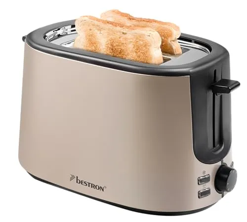 Bestron Toaster ATS1000SAT, 2-Scheiben Toaster mit 7 Bräunungsstufen - Eleganter Toaster mit 2 Röstkammern, 7 Bräunungsstufen und praktischem Brötchenaufsatz – perfekt für individuelles Röstvergnügen in jeder Küche.