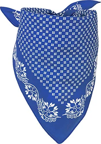 Produktbild styleBREAKER Damen Bandana Tuch im Vintage Blumen Muster | quadratisches Halstuch aus Baumwolle | vielseitig tragbar als Kopftuch oder Dreieckstuch, Farbe:Blau-Weiß