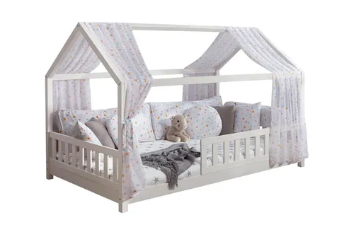 TiCAA Tüll-Set für Hausbett - Baby Betthimmel & Himmelstangen, hochwertiges Baldachin-Set mit 4 Satinbändern für flexible Befestigung und verschiedene Designs – ideal zur perfekten Dekoration jedes Hausbetts.