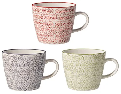 Bloomingville Tassen Isabella, rot grün lila, Keramik, 3er Set