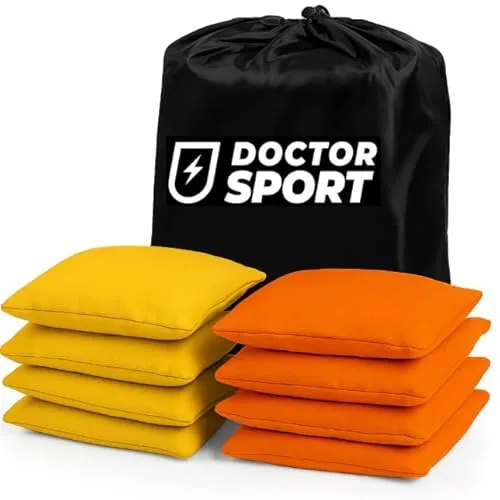 DOCTOR SPORT │ Original Cornhole Bean Bags (8-teilig) │ 4 Orange und 4 Gelb │ 15 x 15 cm │ 400 g │ Aus Bester Verarbeitung und besten Materialien