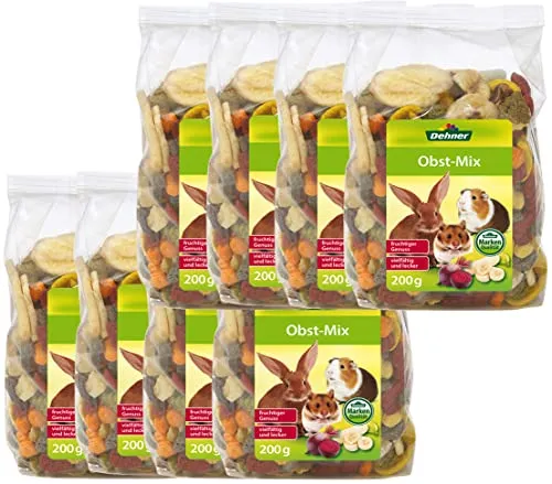 Dehner Lieblinge Nagersnack, Obst-Mix, Premium Snack vitamreich, für Nager, 8 x 200 g (1.6 kg)