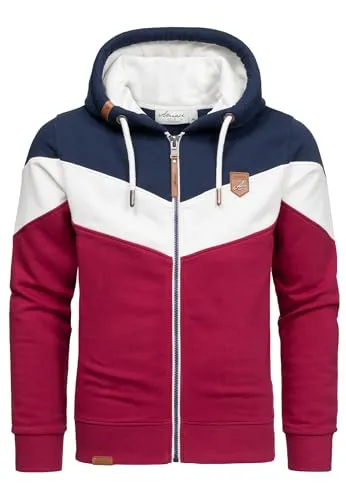 Amaci&Sons Herren Sweatjacke Hoodie Zipper 4069 Navyblau/Weiß/Bordeaux 3XL