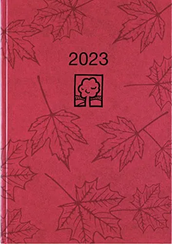Taschenkalender rot 2023 - Bürokalender 10,2x14,2 - 1 Tag auf 1 Seite - robuster Kartoneinband - Stundeneinteilung 7-19 Uhr - Blauer Engel - 610-0711