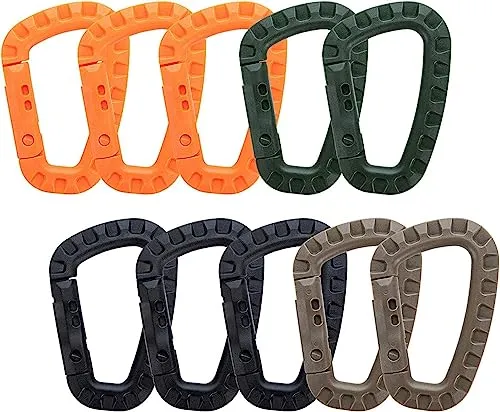 Mis.Moon 10 Stück Karabinerhaken Kunststoff, D-Form Bergsteigen Schnalle, Tragbare Karabiner Schlüsselanhänger, Multifunktions Karabiner Klipp für Wasserflaschen, Seile, Rucksäcke, Angelruten