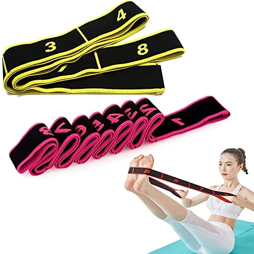 Katleay 2 Stück Yoga Stretch Gurt, Fitnessbander, Resistance Bands, Training Bänder, Resistance Latin Bands, Multi-Schleifen Verstellbares Übungsband, für Fitness, Tanztraining, Gymnastik (Rosa+Gelb)