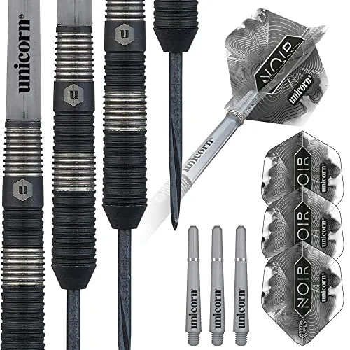 Produktbild Unicorn Steeltip Dartpfeile Set | Noir Style 3 | 90% Tungsten Barrels mit schwarzer Titanbeschichtung & schwarzen Volute Points | 24g