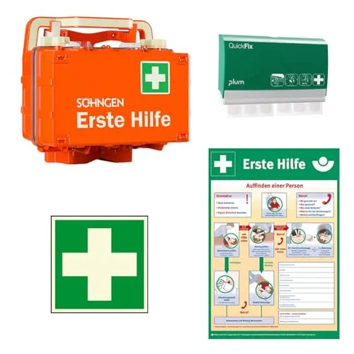 TMS PRO SHOP Erste-Hilfe-Koffer DYNAMIC-GLOW S, orange, DIN 13157, mit Wandhalterung, Pflasterspender und Zubehör, Art.-Nr. 610503 | Verbandskasten | Notfallkoffer | Erste Hilfe Kasten