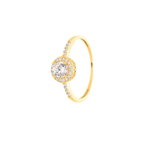 SuzanGold® Goldring Damen | Echtgold Cocktail Ring 375 Gelbgold mit Zirkonia | Handgefertigtes Design | Eleganter Statement-Ring