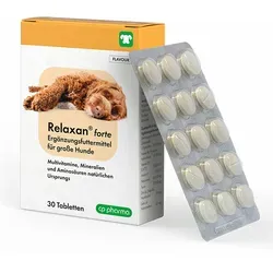 CP-Pharma Relaxan forte 30 für große Hunde - Ergänzungsfuttermittel zur Beruhigung bei Stress, speziell für große Hunde. Hilft bei Stresssituationen wie Tierarztbesuchen oder Feuerwerk.