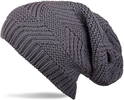 styleBREAKER Unisex Beanie Strickmütze mit Struktur Muster, Mütze gestrickt, Einfarbig Uni Winter 04024017, Farbe:Grau