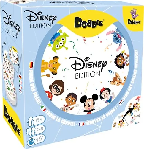 Zygomatic Dobble Disney Familienspiel - Gesellschaftsspiel für 2-8 Spieler ab 6 Jahren. Schnelles Reaktionsspiel mit 90 Karten, inspiriert von Disney und Pixar, ideal für die ganze Familie!