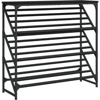 vidaXL Schuhregal Schwarz 90x30x85 cm - Schuhschrank aus Holzwerkstoff mit stabilem Stahlgestell, bietet drei geneigte Ablagen für optimalen Stauraum und sorgt für Ordnung in deinem Zuhause.